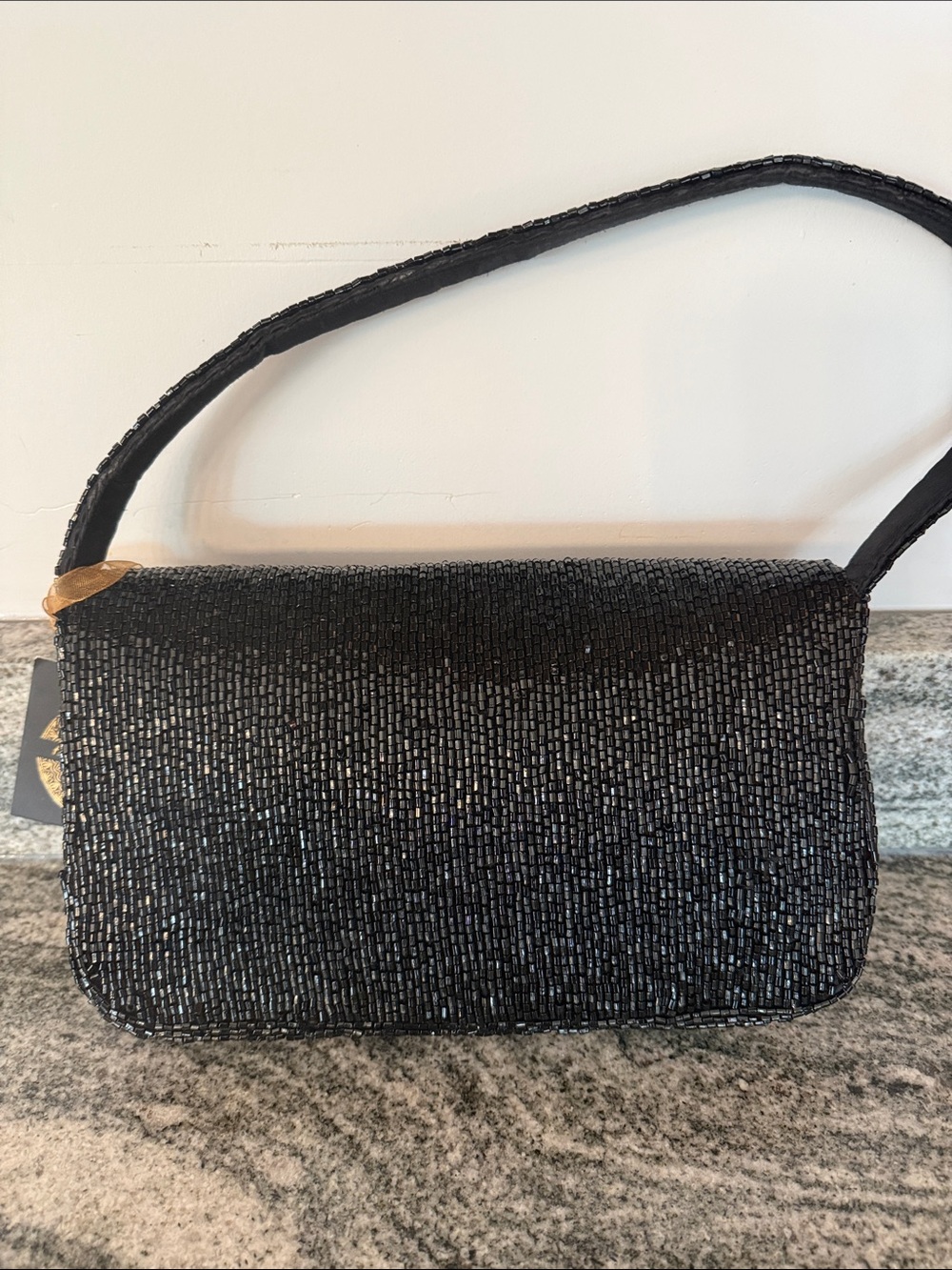 Beaded Black Evening Clutch with Silver Skyline Accent - Picture 3 of 7